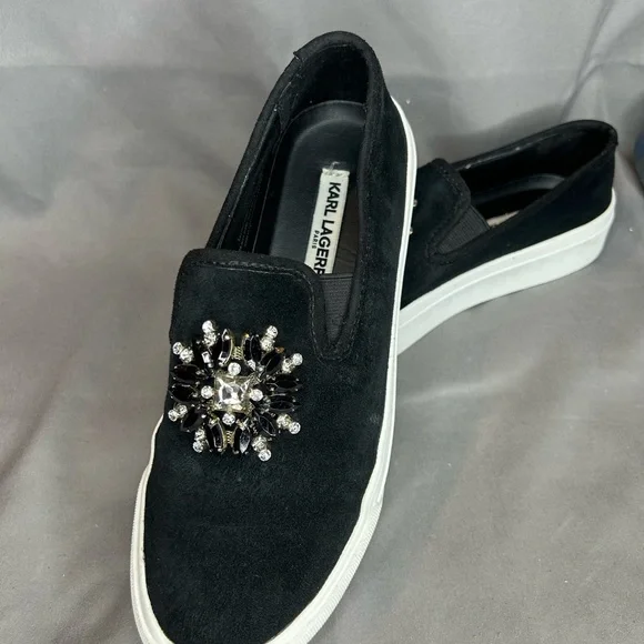 Karl Lagerfeld Black Slip-On Sneakers with Embellishments - Picture 2 of 7